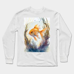 Fancy Pet Goldfish Watercolor Long Sleeve T-Shirt